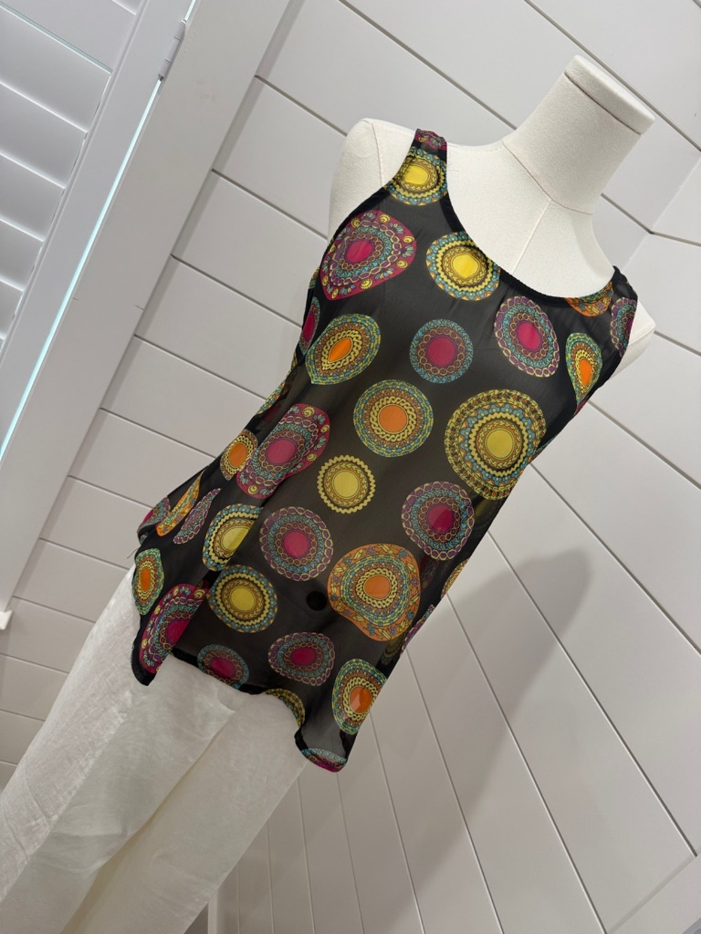 Karlie Black Tank Top with Yellow, Pink and Orange Medallions